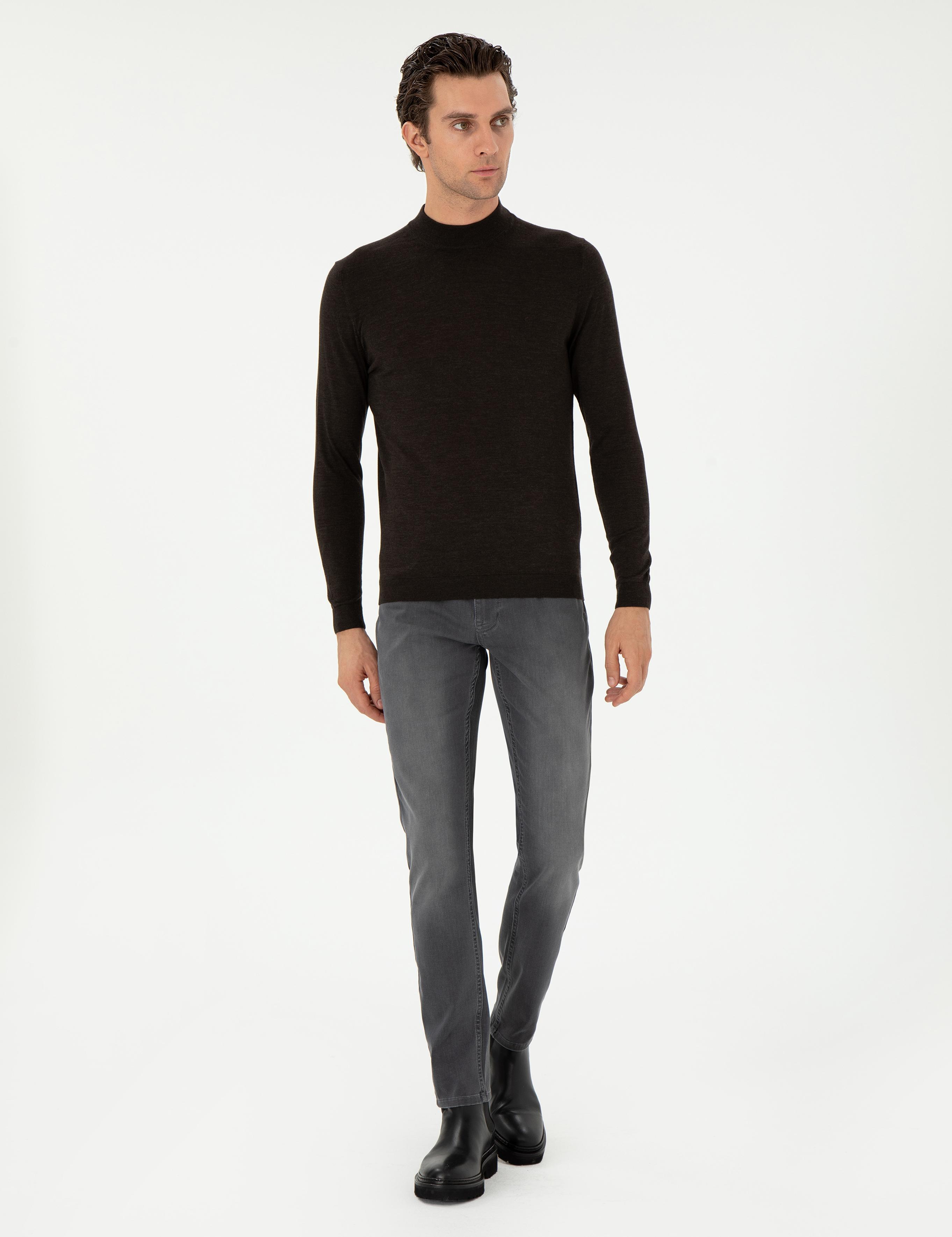 Koyu Yeşil Slim Fit Kaşmir İpek Karışımlı Çeyrek Balıkçı Yaka Triko Kazak - 50296503027