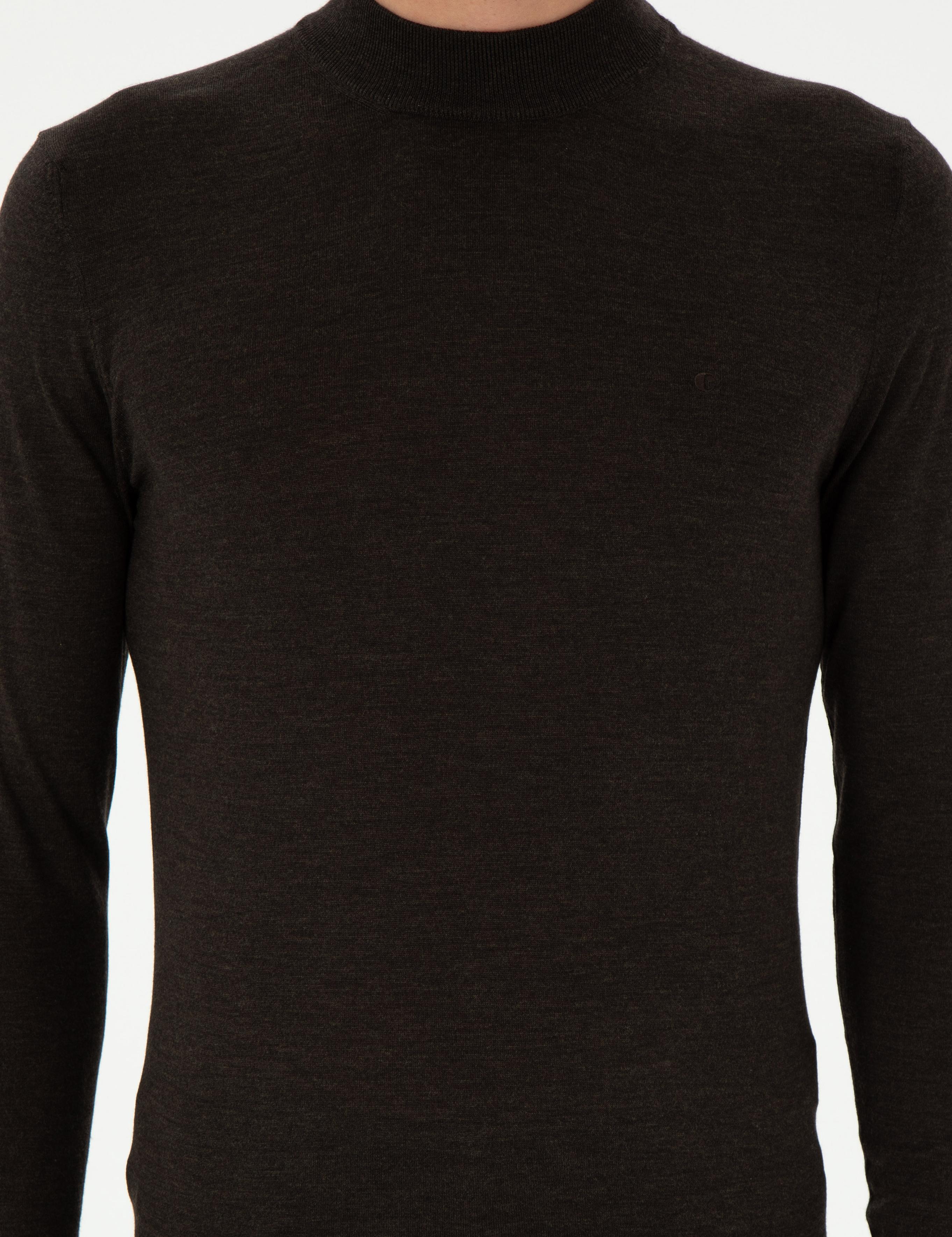 Koyu Yeşil Slim Fit Kaşmir İpek Karışımlı Çeyrek Balıkçı Yaka Triko Kazak - 50296503027