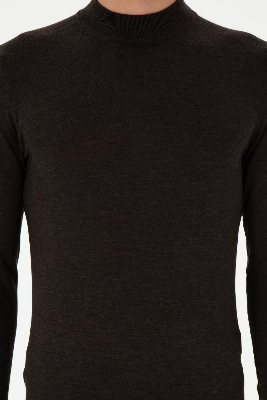 Koyu Yeşil Slim Fit Kaşmir İpek Karışımlı Çeyrek Balıkçı Yaka Triko Kazak - 50296503027