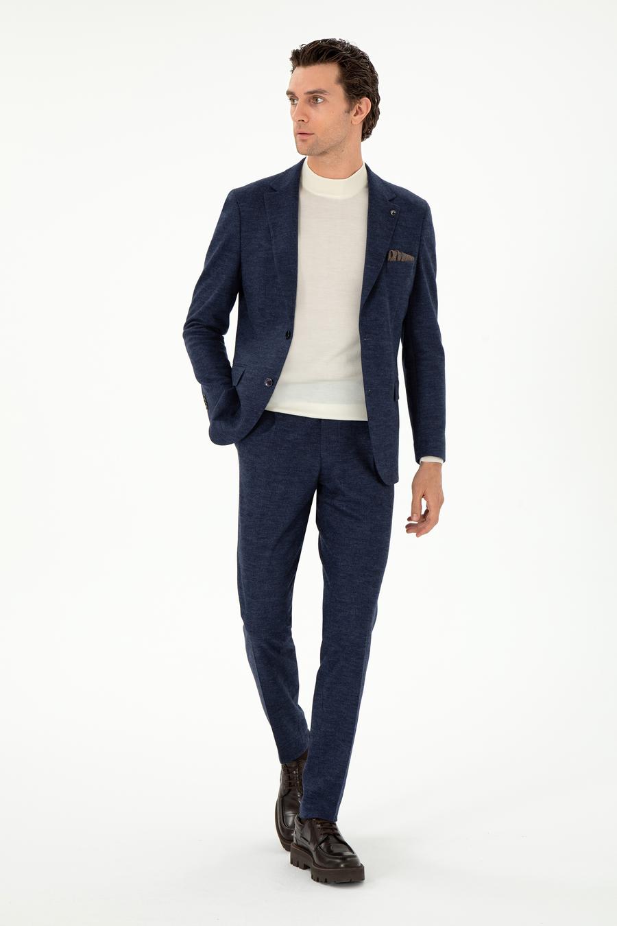 Lacivert Slim Fit %100 Yün Ekose Takım Elbise - 50290899008