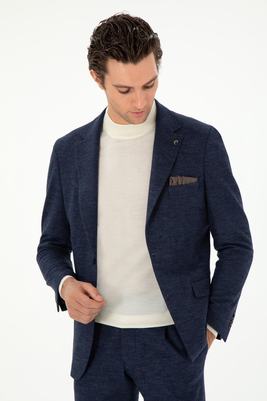 Lacivert Slim Fit %100 Yün Ekose Takım Elbise - 50290899008