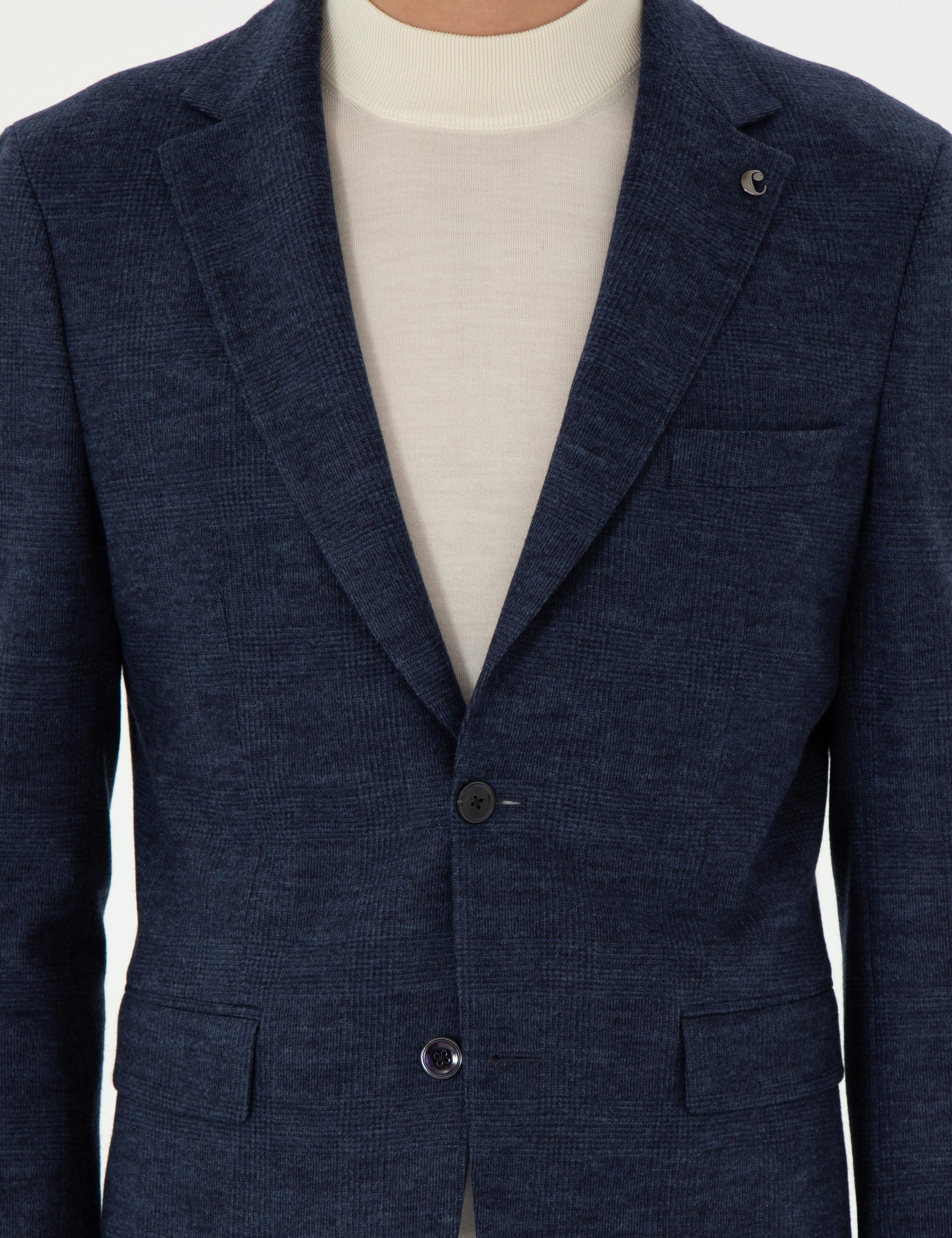 Lacivert Slim Fit %100 Yün Ekose Takım Elbise - 50290899008
