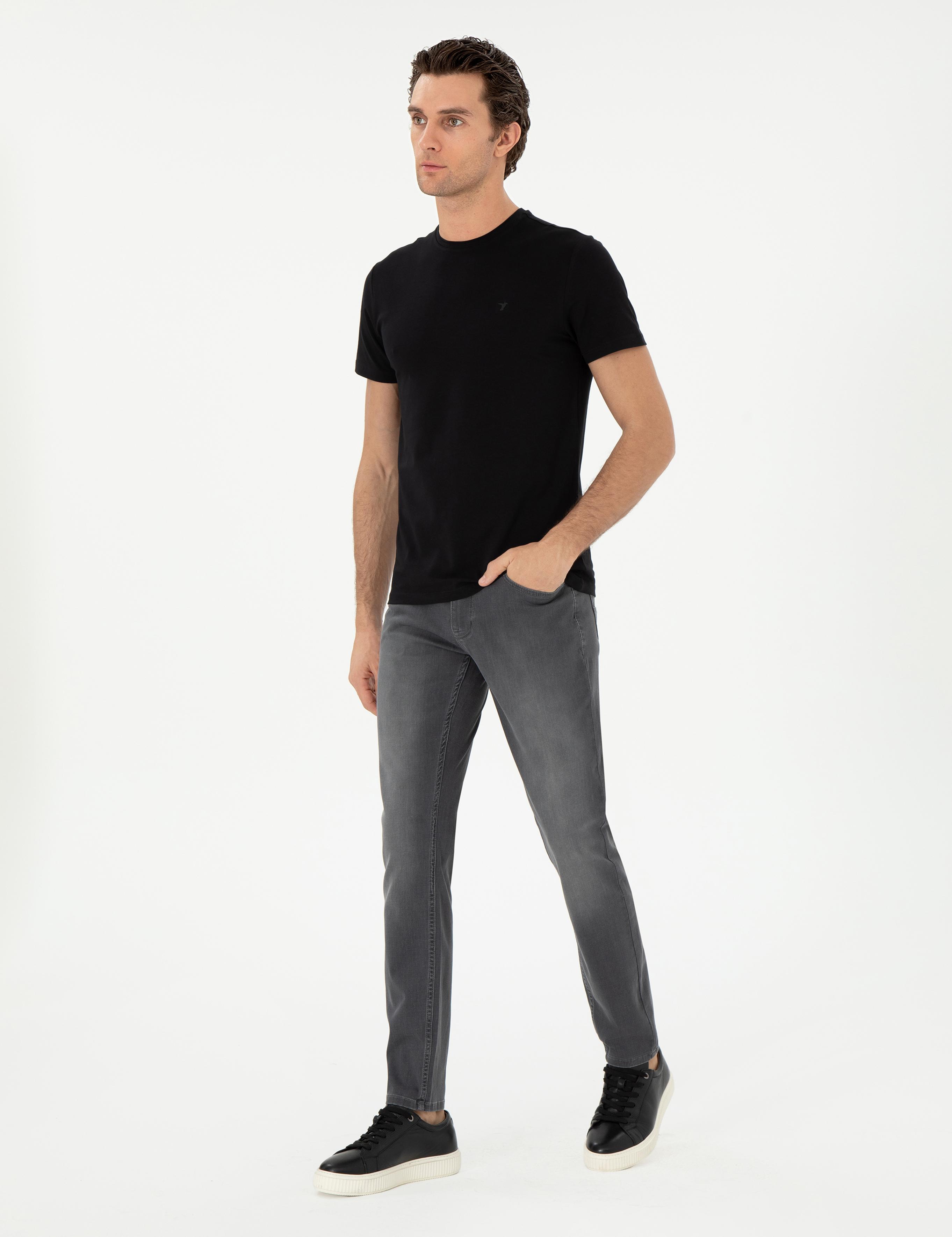 Siyah Slim Fit Bisiklet Yaka Merserize Basic T-shirt - 50305451019