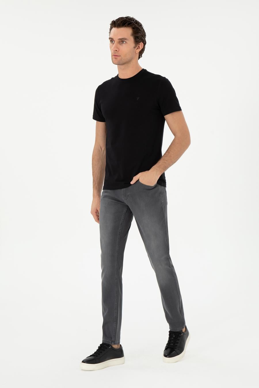 Siyah Slim Fit Bisiklet Yaka Merserize Basic T-shirt - 50305451019