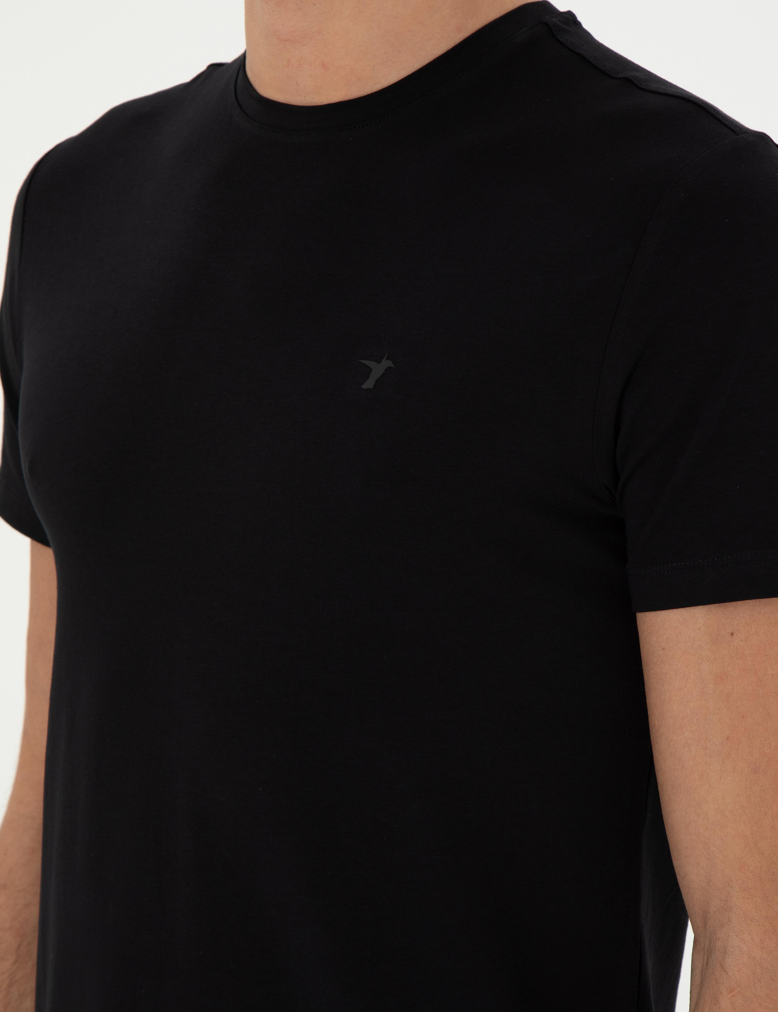 Siyah Slim Fit Bisiklet Yaka Merserize Basic T-shirt - 50305451019