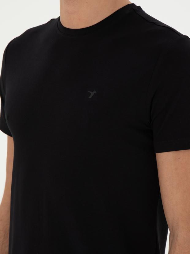 Siyah Slim Fit Bisiklet Yaka Merserize Basic T-shirt