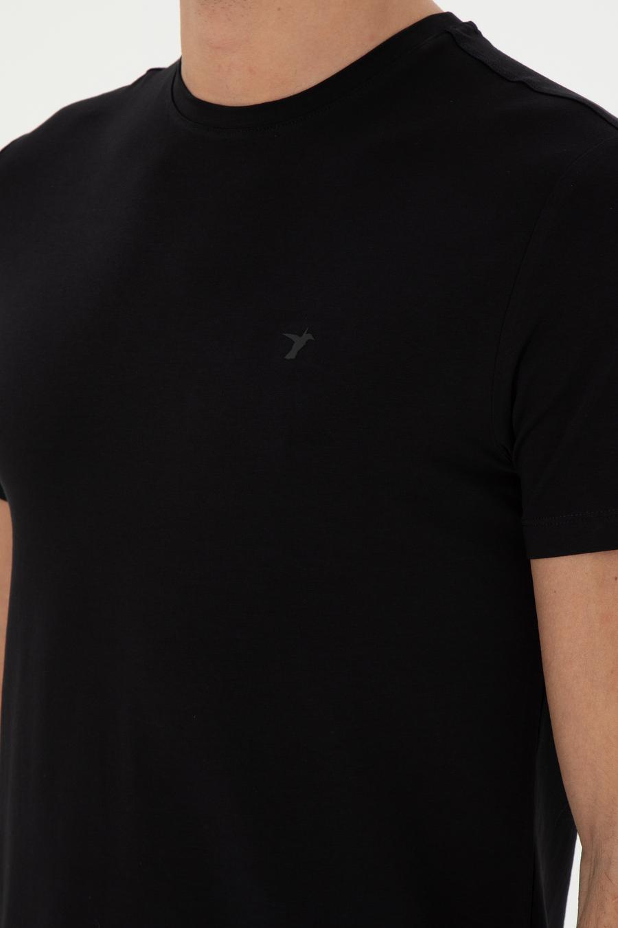 Siyah Slim Fit Bisiklet Yaka Merserize Basic T-shirt - 50305451019