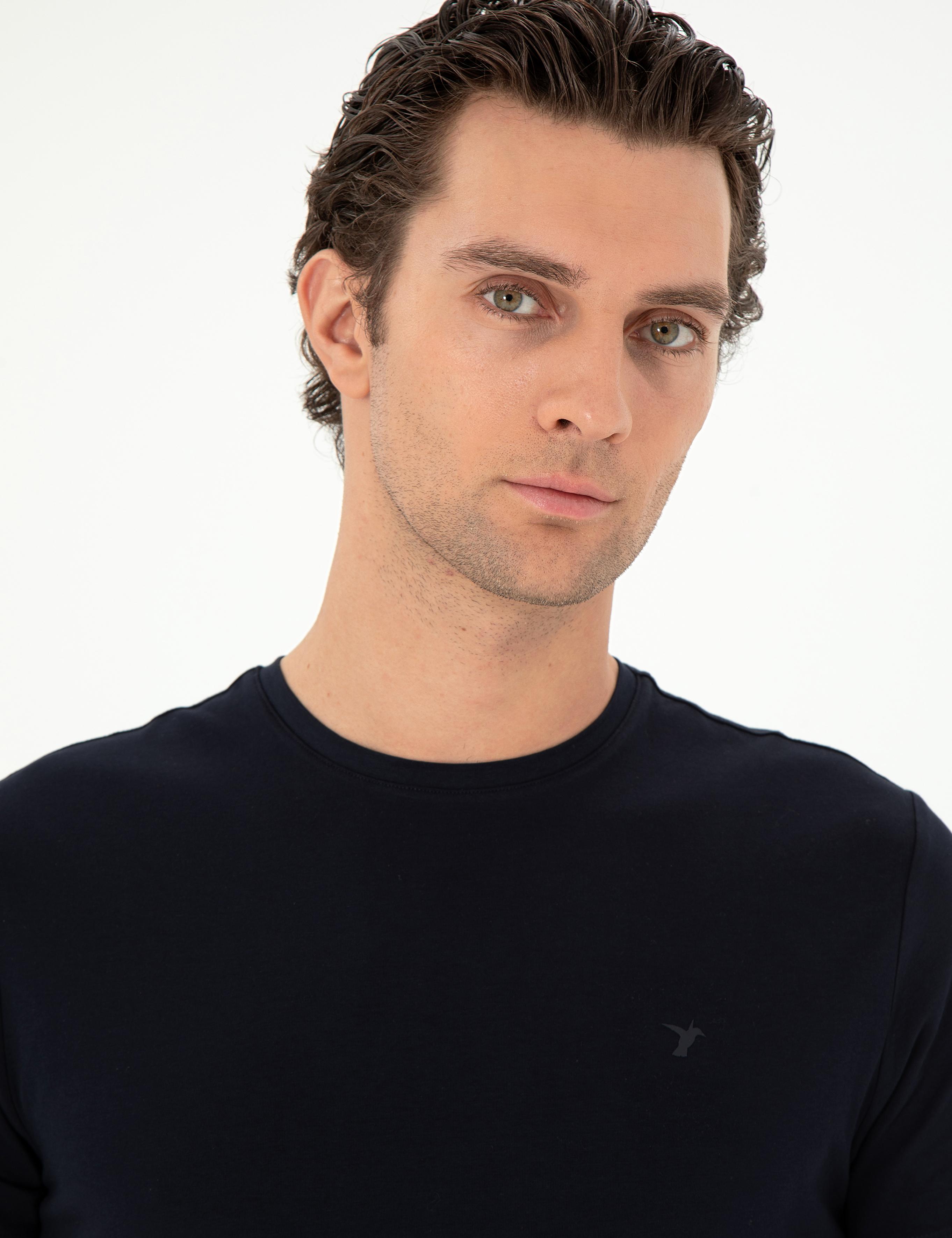 Lacivert Slim Fit Bisiklet Yaka Merserize Basic T-shirt - 50305451037