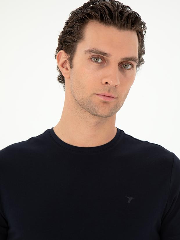 Lacivert Slim Fit Bisiklet Yaka Merserize Basic T-shirt