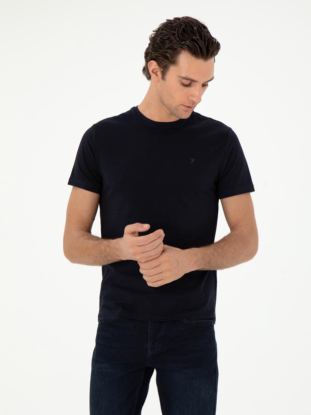 Lacivert Slim Fit Bisiklet Yaka Merserize Basic T-shirt