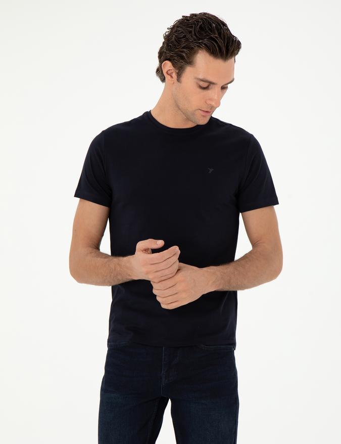Lacivert Slim Fit Bisiklet Yaka Merserize Basic T-shirt