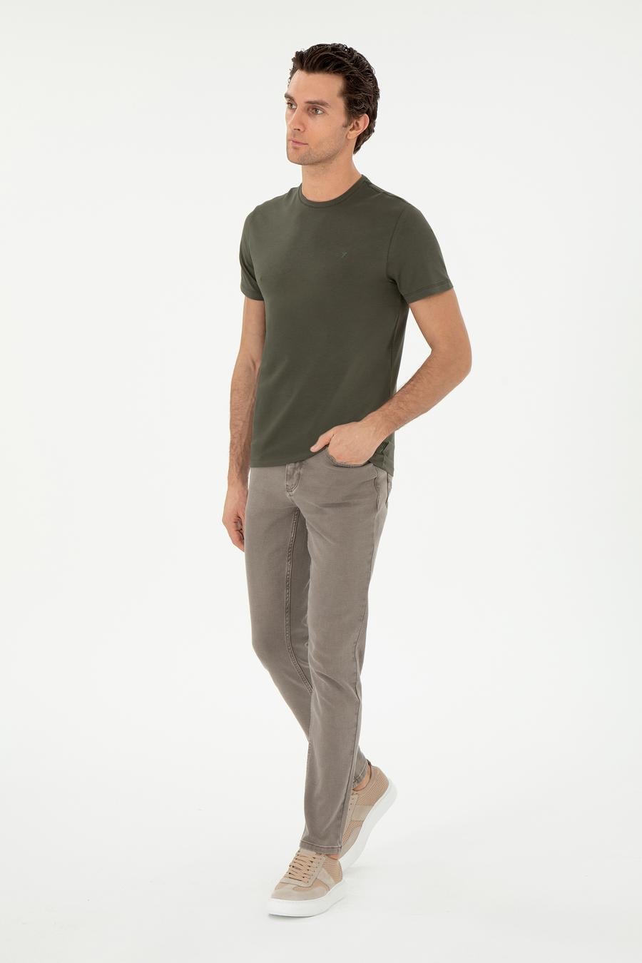 Haki Slim Fit Bisiklet Yaka Merserize Basic T-shirt - 50305451026