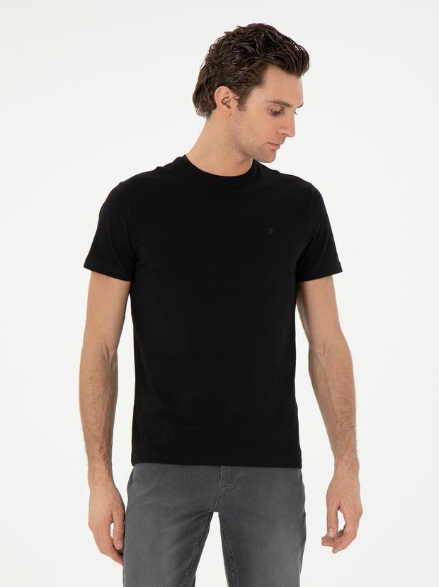 Siyah Slim Fit Bisiklet Yaka Merserize Basic T-shirt