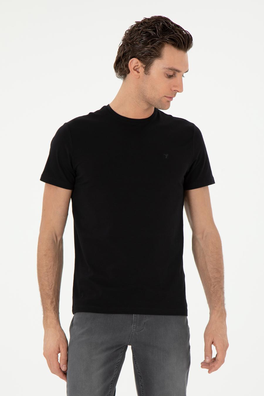 Siyah Slim Fit Bisiklet Yaka Merserize Basic T-shirt - 50305451019