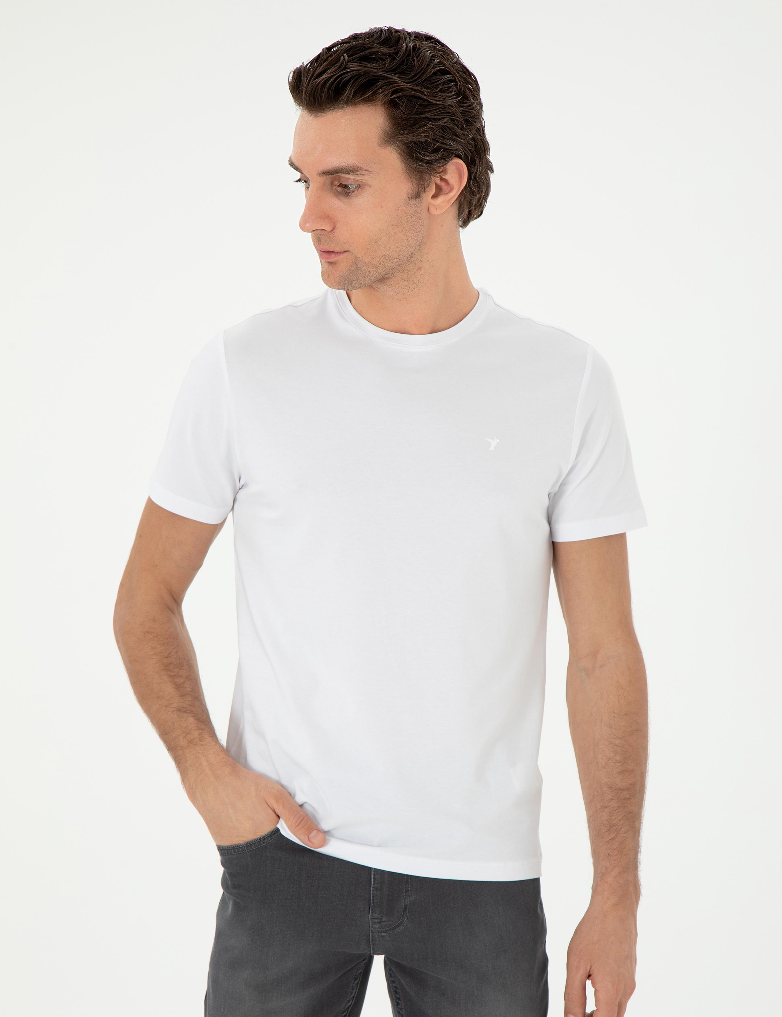 Beyaz Slim Fit Bisiklet Yaka Merserize Basic T-shirt 50305451