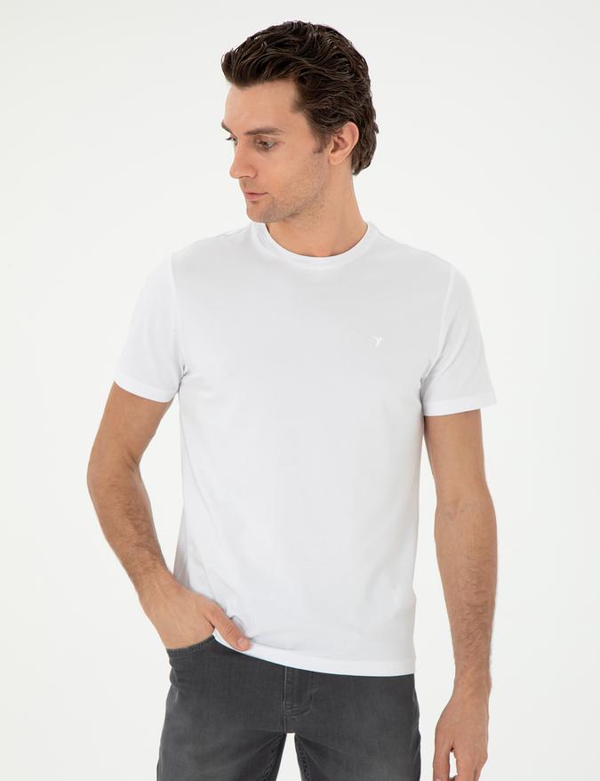 Beyaz Slim Fit Bisiklet Yaka Merserize Basic T-shirt 50305451
