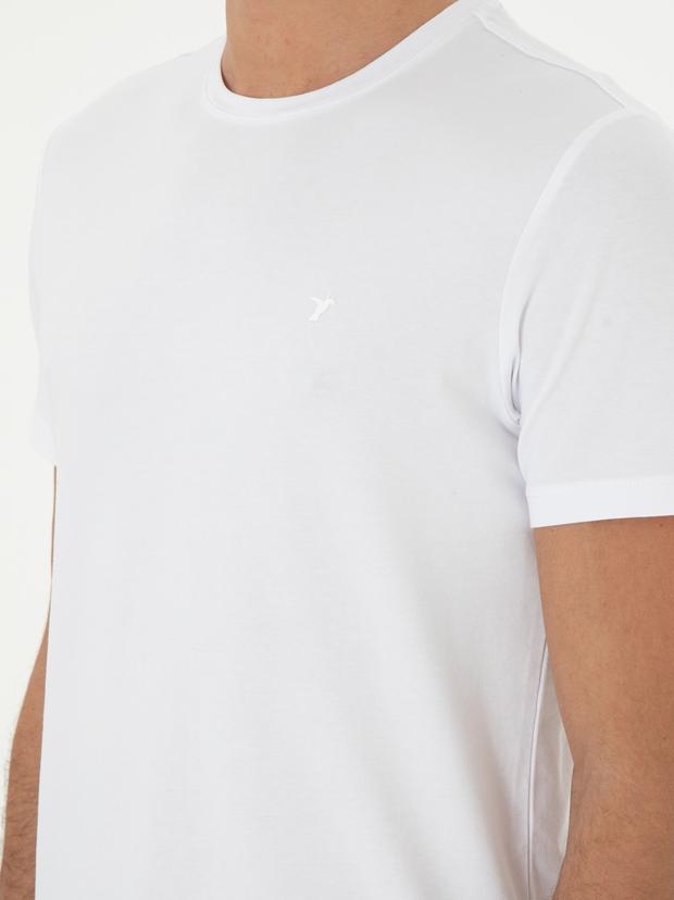 Beyaz Slim Fit Bisiklet Yaka Merserize Basic T-shirt