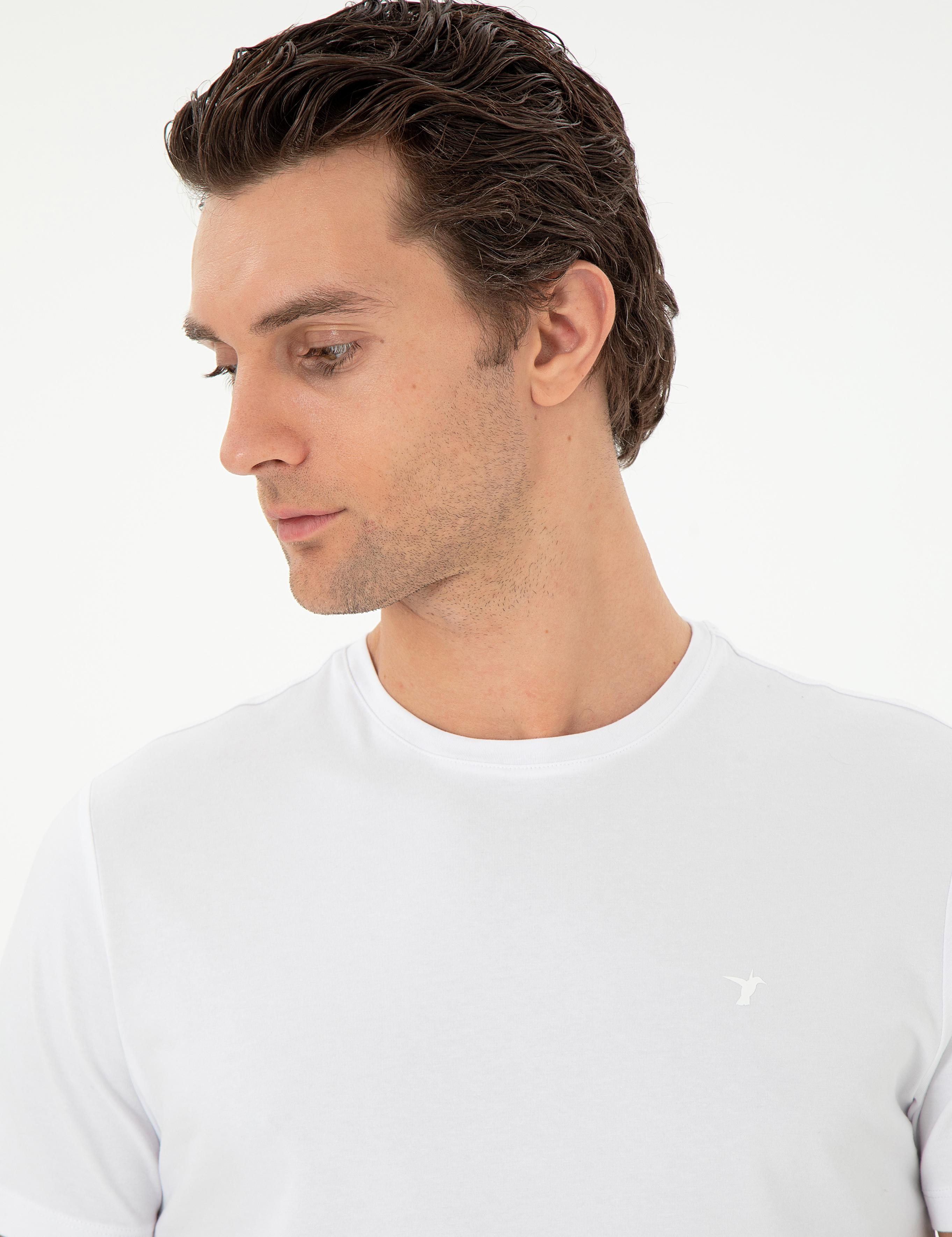 Beyaz Slim Fit Bisiklet Yaka Merserize Basic T-shirt 50305451