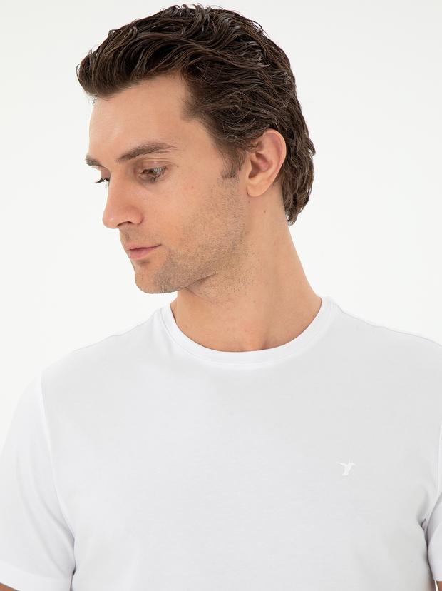 Beyaz Slim Fit Bisiklet Yaka Merserize Basic T-shirt