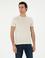 Ekru Slim Fit Keten Karışımlı Bisiklet Yaka T-shirt