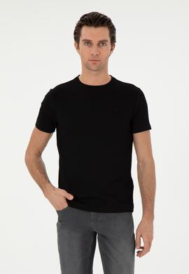 Siyah Slim Fit Çizgi Dokulu Bisiklet Yaka T-shirt