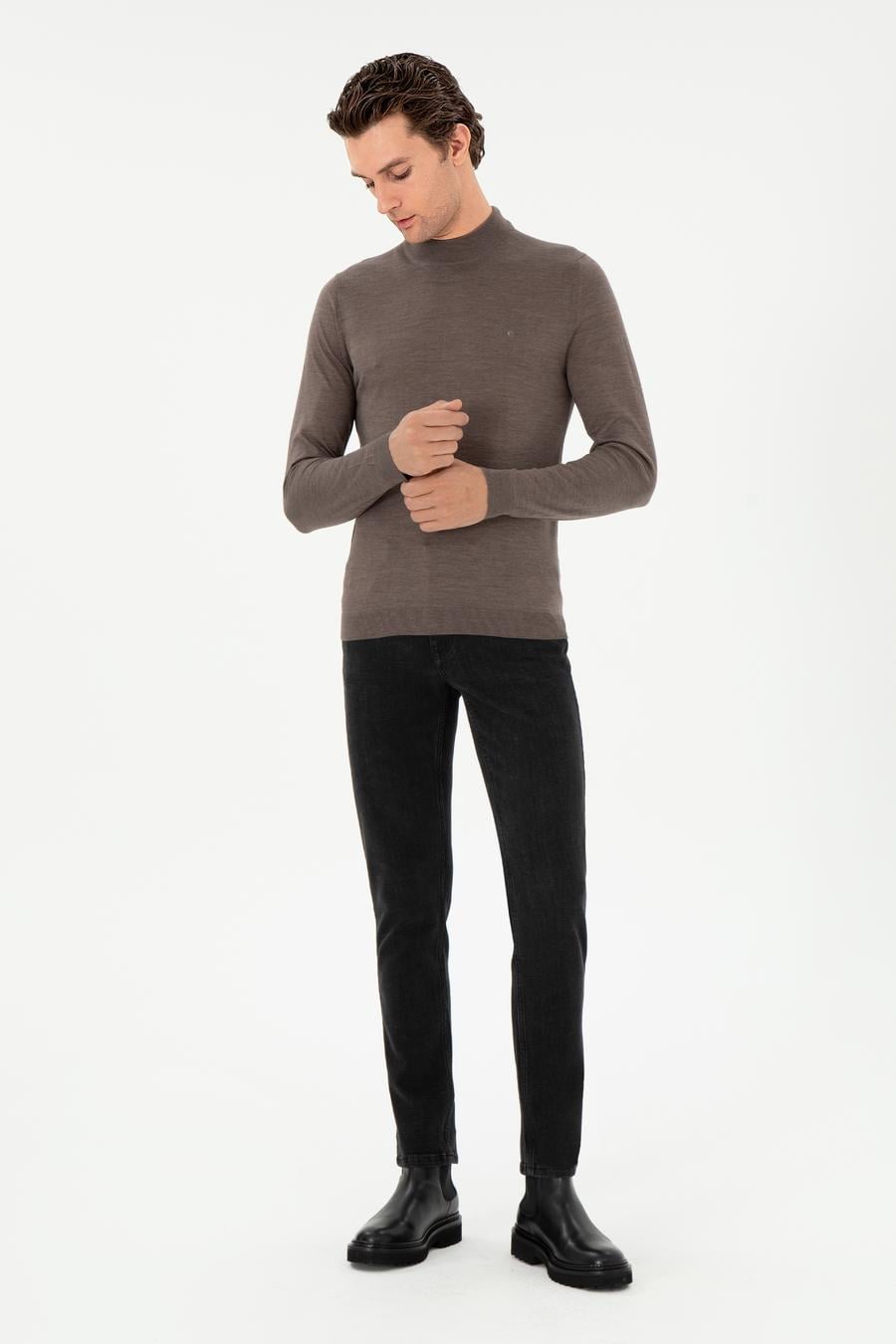 Vizon Slim Fit Kaşmir İpek Karışımlı Çeyrek Balıkçı Yaka Triko Kazak - 50296503033