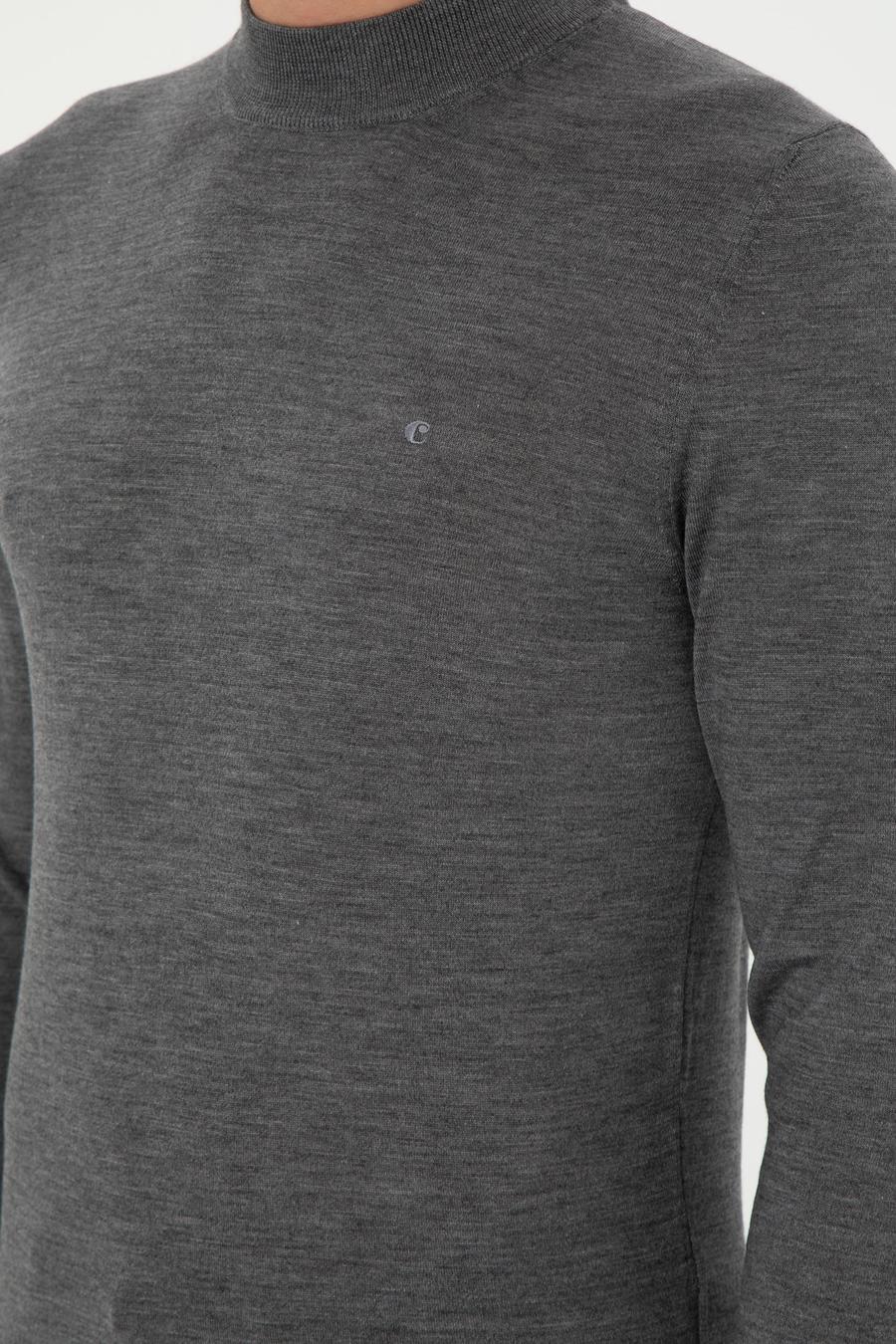 Gri Slim Fit Kaşmir İpek Karışımlı Çeyrek Balıkçı Yaka Triko Kazak - 50296503022