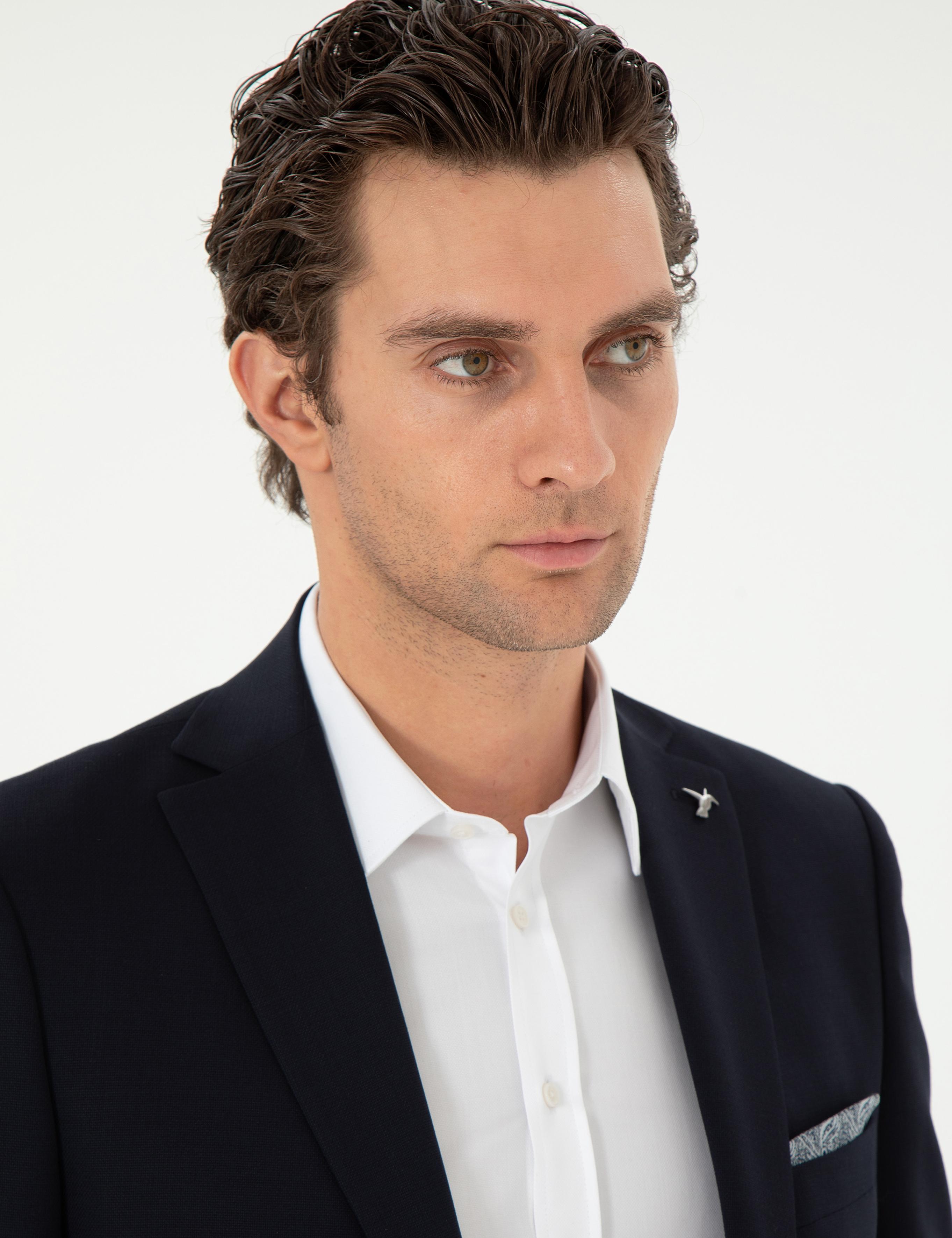 Lacivert Slim Fit Yün Karışımlı Klasik Ceket - 50306044044