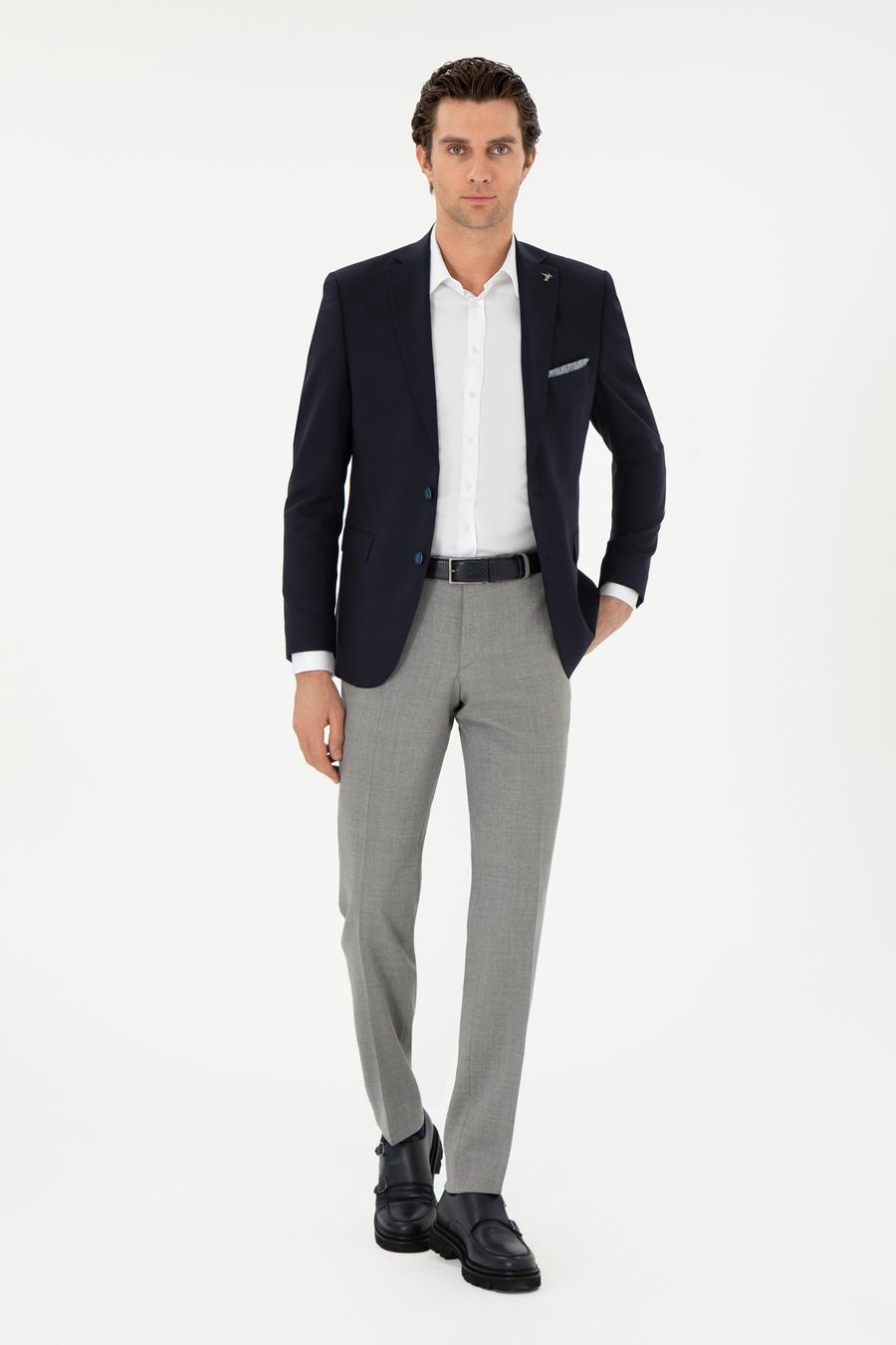 Gri Slim Fit Yün Klasik Pantolon - 50305818004