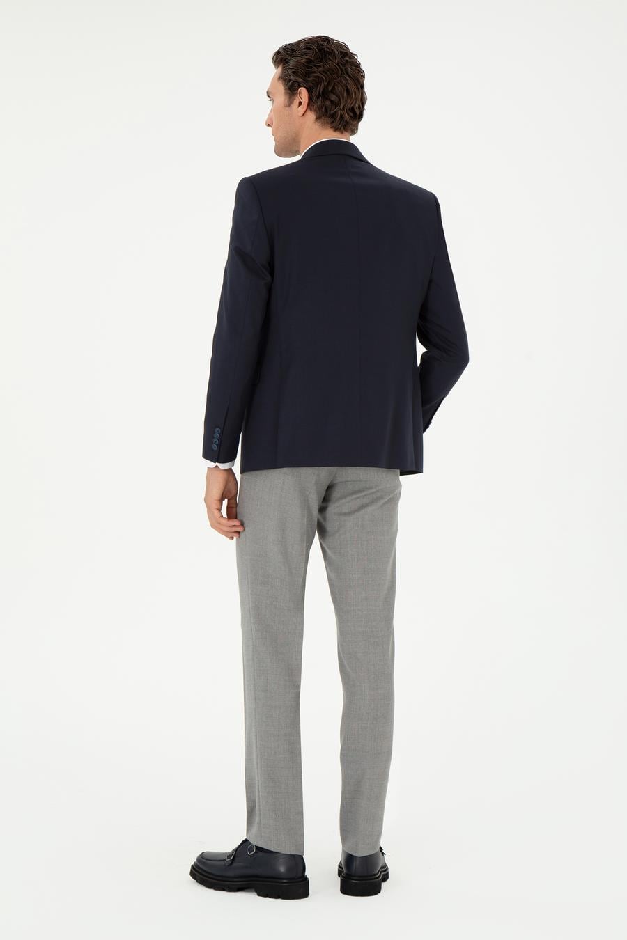 Gri Slim Fit Yün Klasik Pantolon - 50305818004