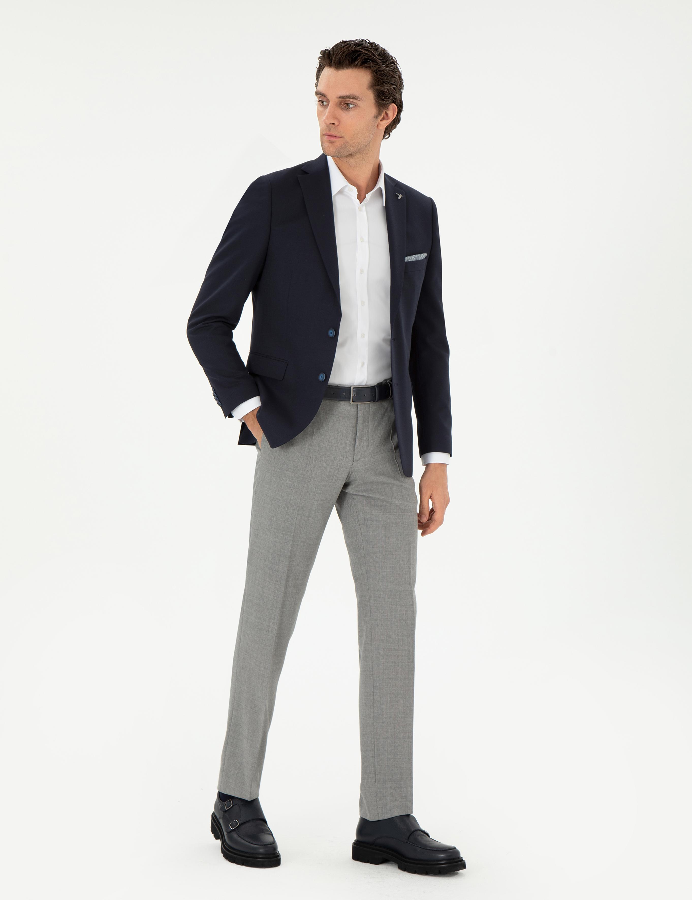 Gri Slim Fit Yün Klasik Pantolon - 50305818004