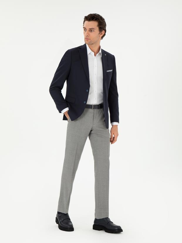 Gri Slim Fit Yün Klasik Pantolon