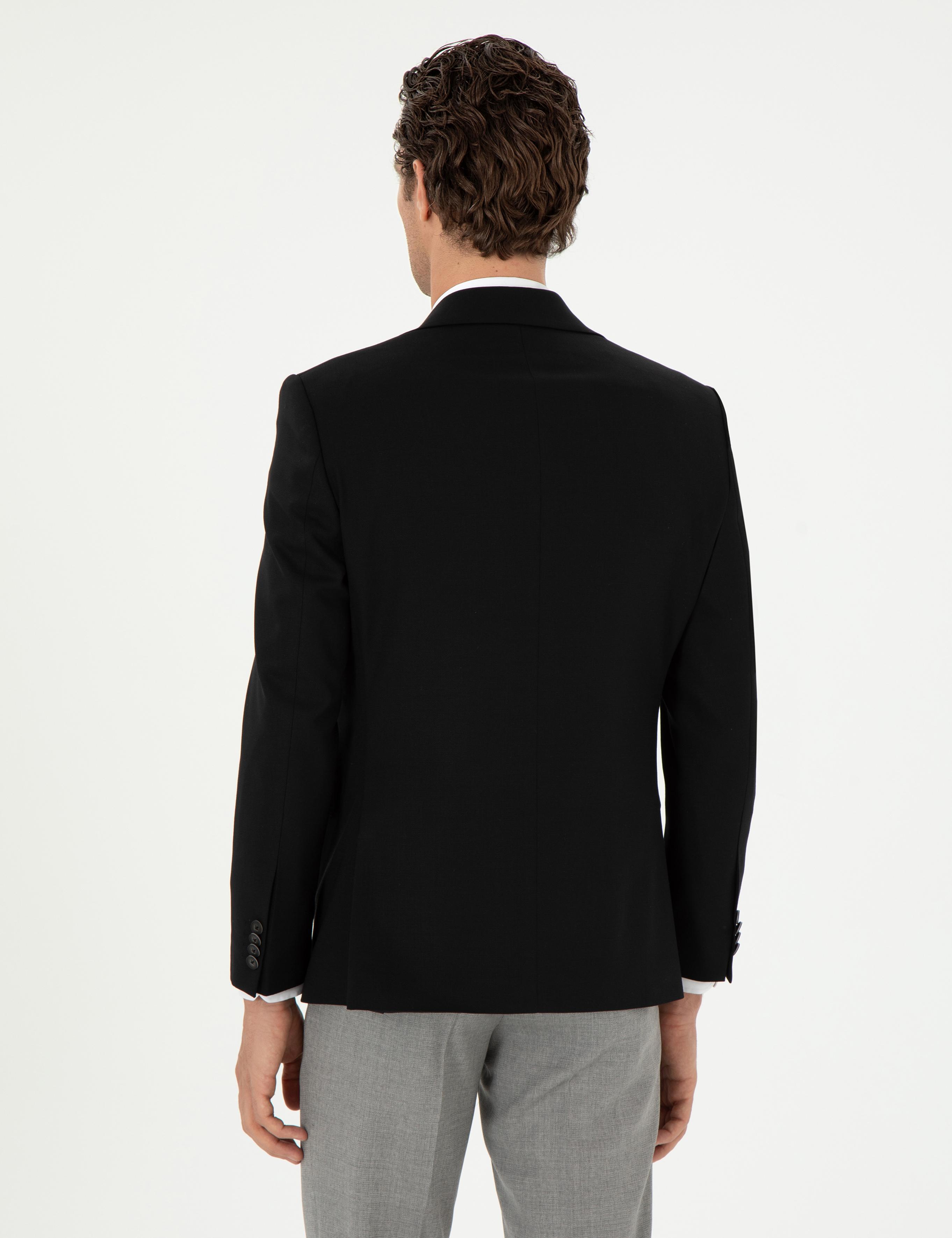 Siyah Slim Fit Yün Karışımlı Klasik Ceket - 50306044026