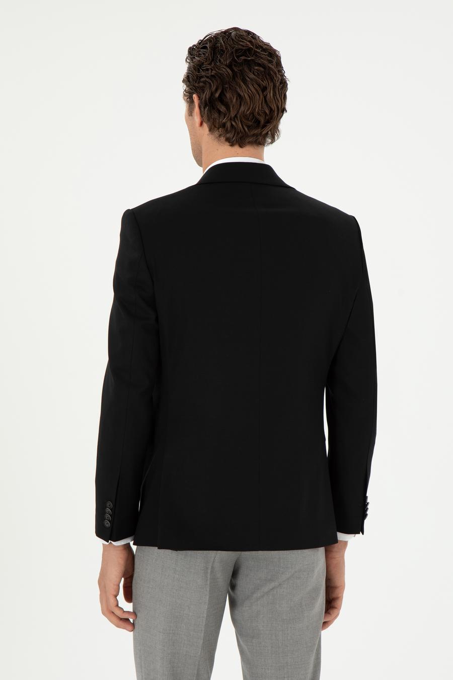 Siyah Slim Fit Yün Karışımlı Klasik Ceket - 50306044026