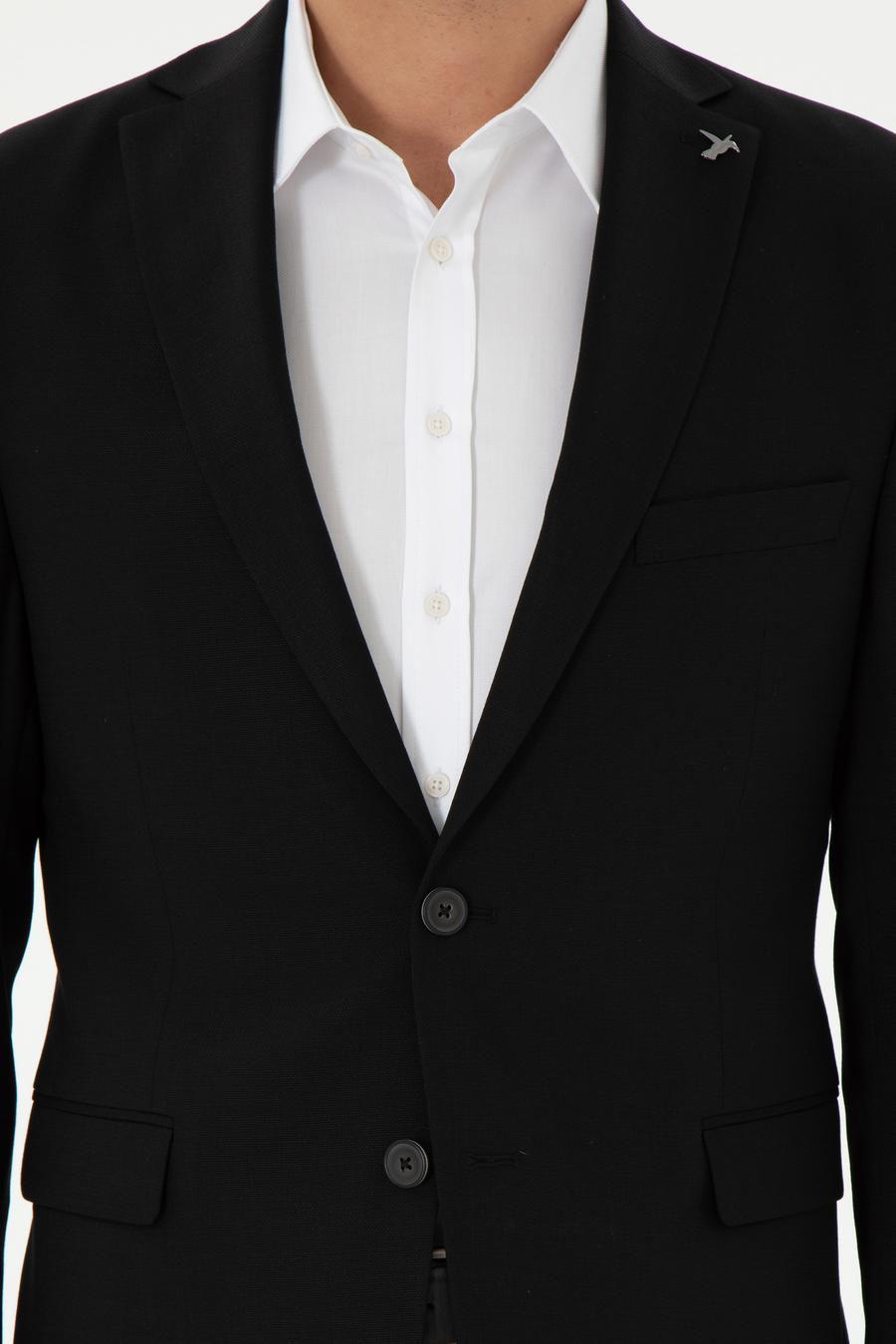 Siyah Slim Fit Yün Karışımlı Klasik Ceket - 50306044026
