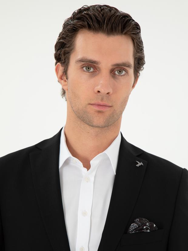 Siyah Slim Fit Yün Karışımlı Klasik Ceket