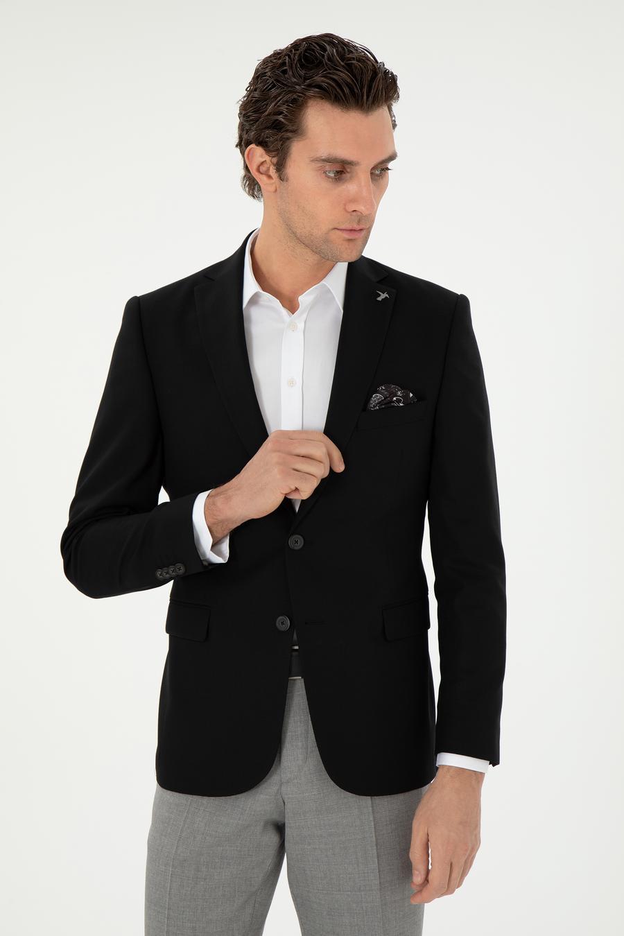 Siyah Slim Fit Yün Karışımlı Klasik Ceket - 50306044026