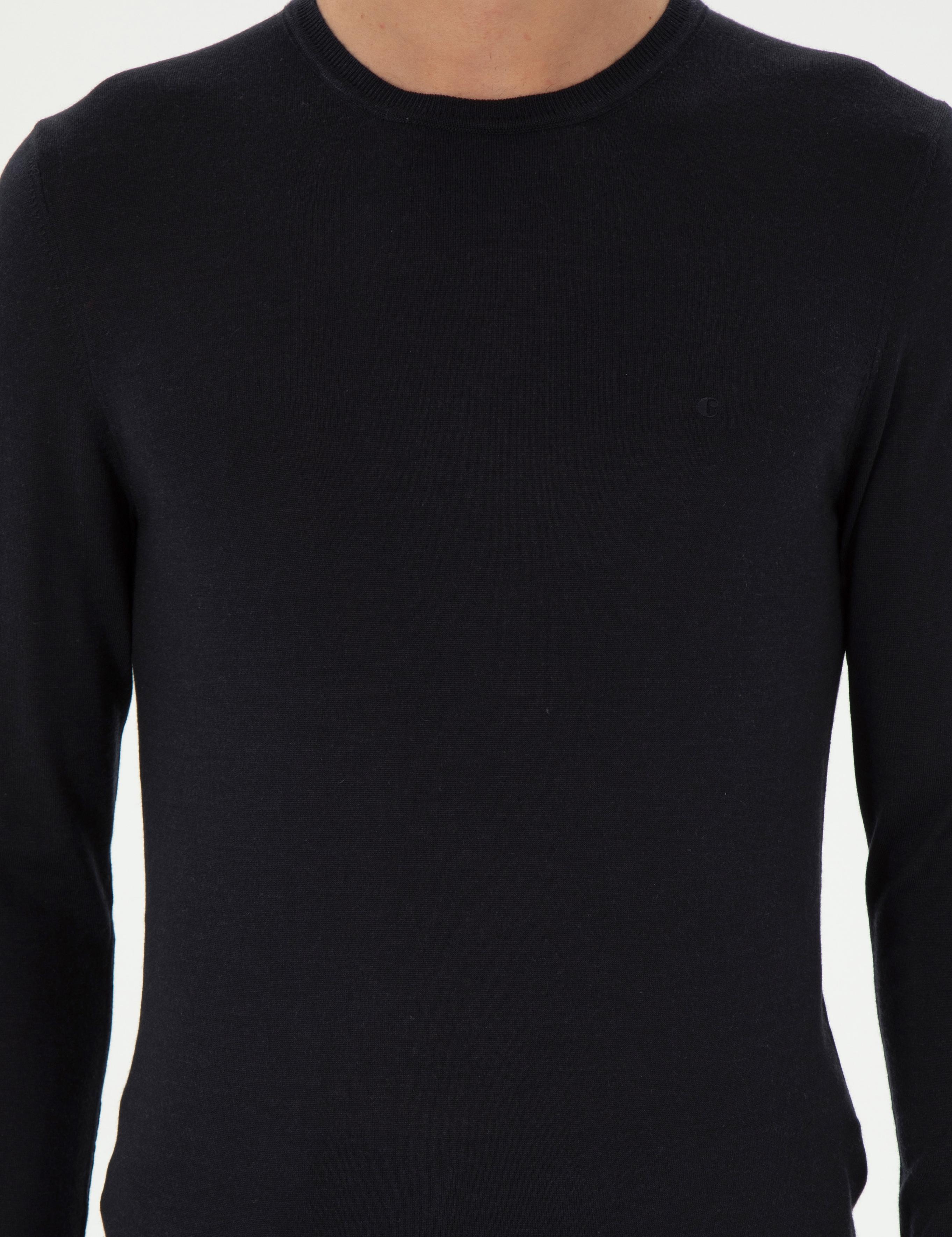 Lacivert Slim Fit Kaşmir İpek Karışımlı Bisiklet Yaka Triko Kazak - 50293273004