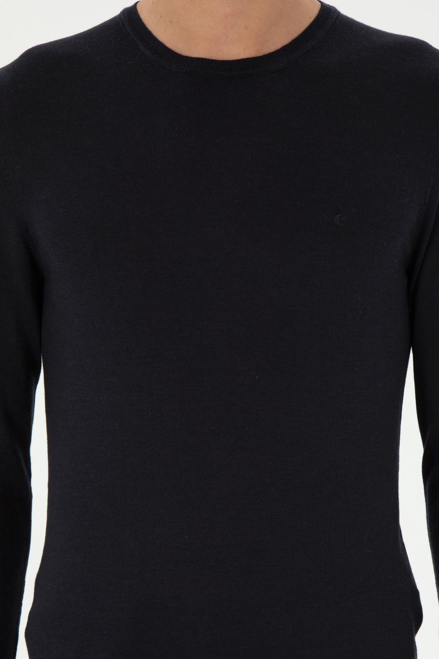 Lacivert Slim Fit Kaşmir İpek Karışımlı Bisiklet Yaka Triko Kazak - 50293273004
