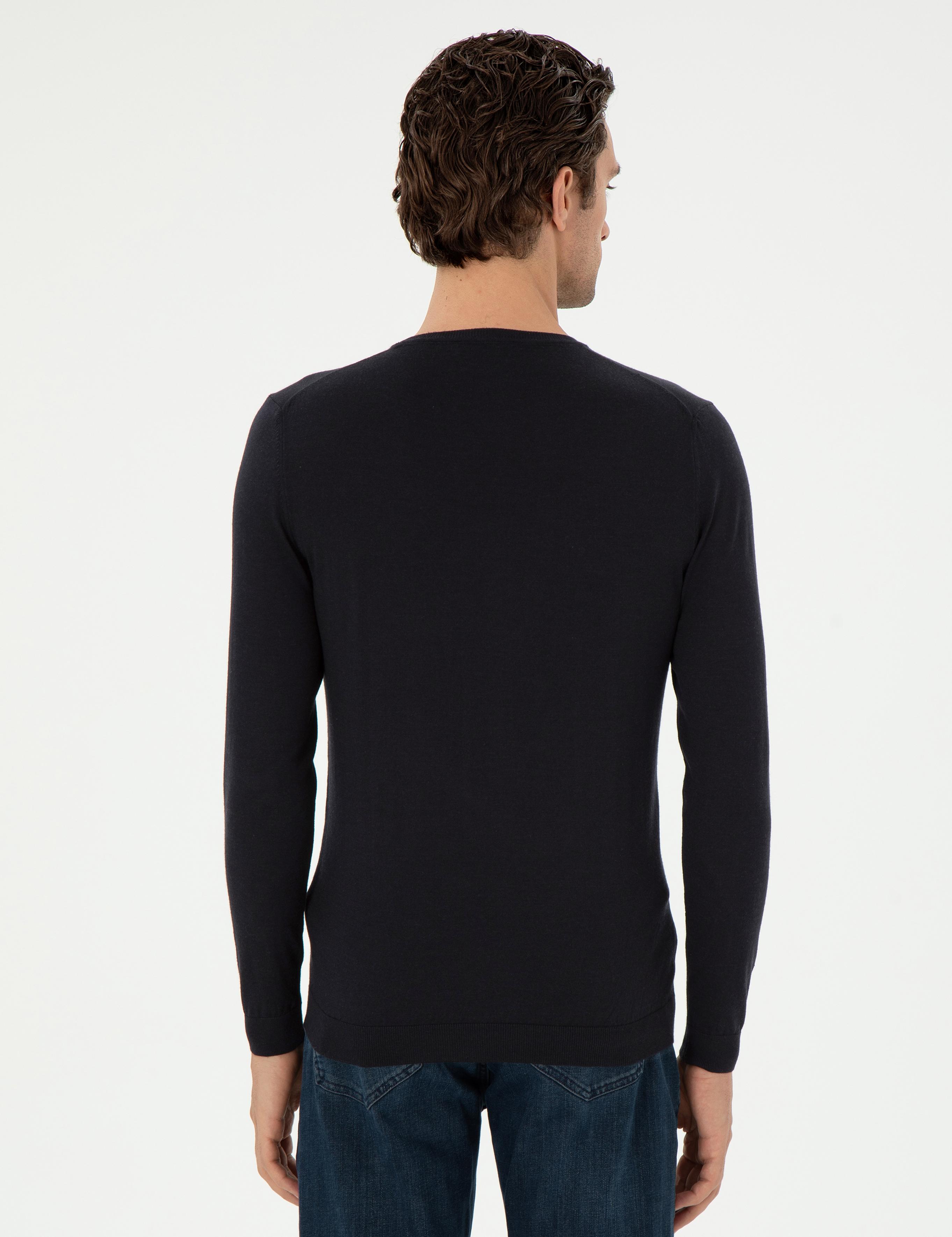 Lacivert Slim Fit Kaşmir İpek Karışımlı Bisiklet Yaka Triko Kazak - 50293273004