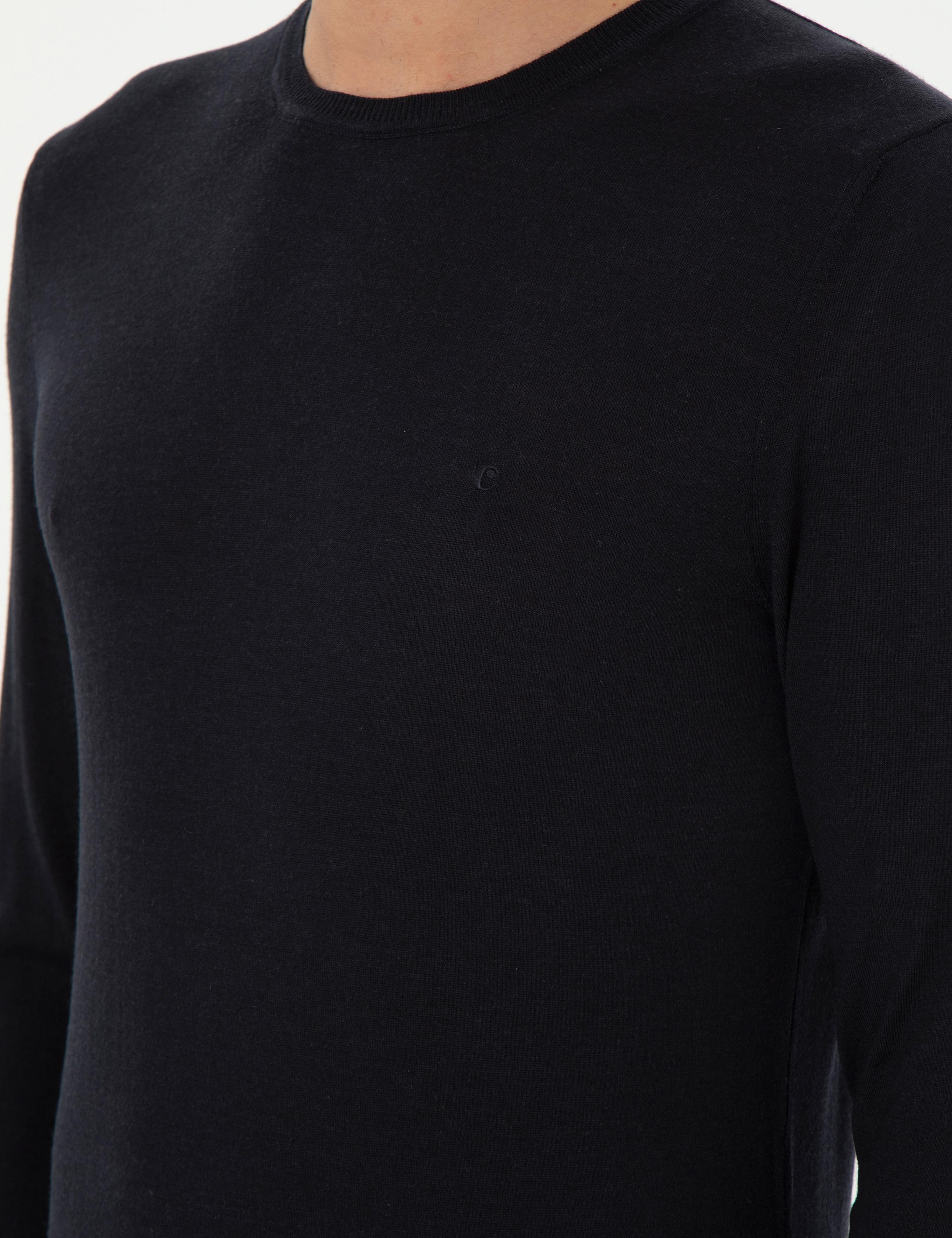 Lacivert Slim Fit Kaşmir İpek Karışımlı Bisiklet Yaka Triko Kazak - 50293273004