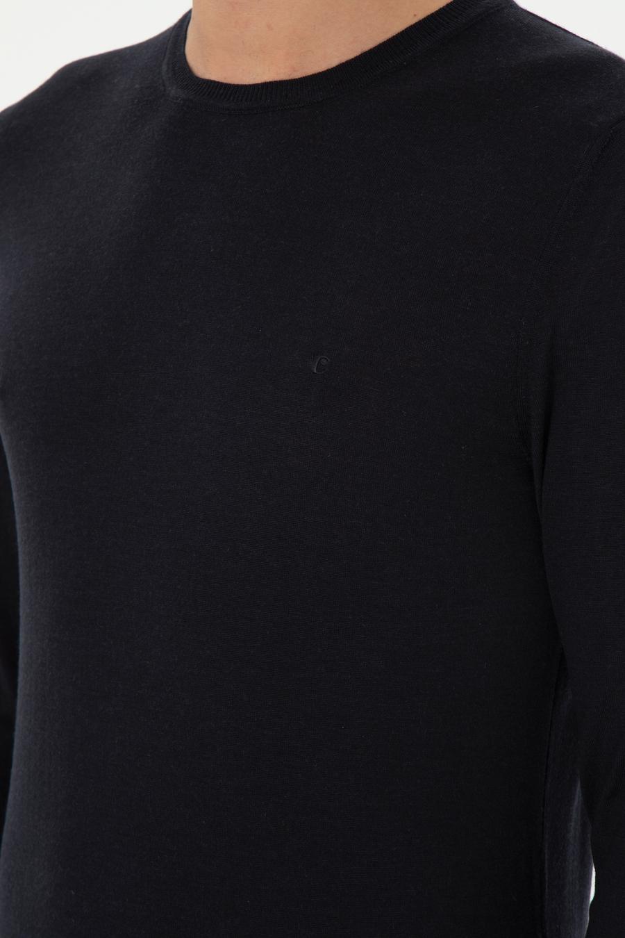 Lacivert Slim Fit Kaşmir İpek Karışımlı Bisiklet Yaka Triko Kazak - 50293273004