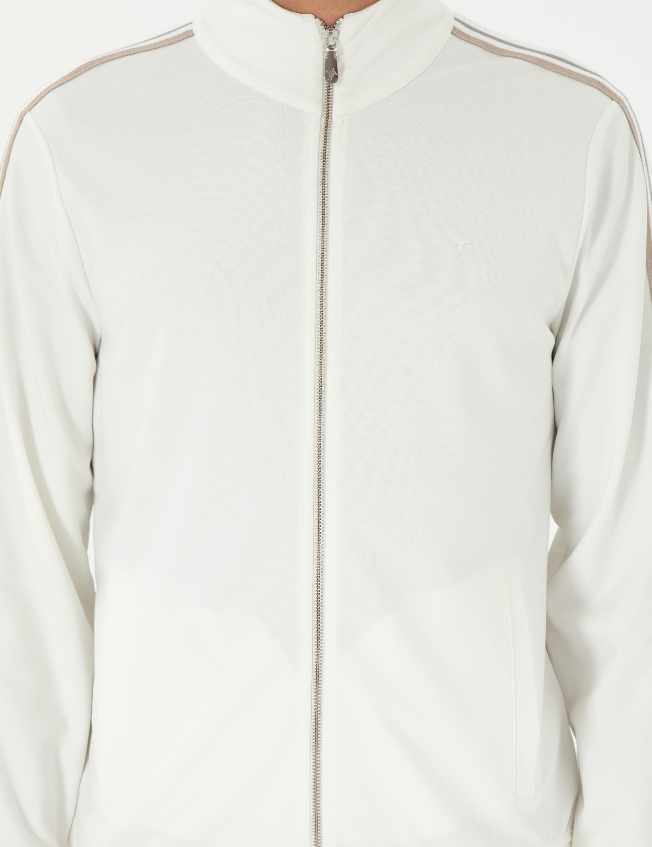 Ekru Regular Fit Tam Fermuarlı Sweatshirt - 50300992017