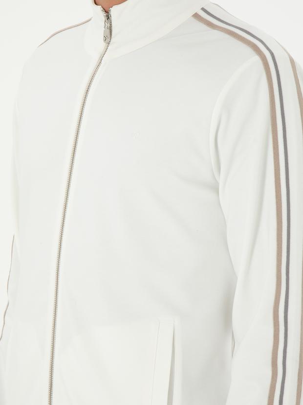 Ekru Regular Fit Tam Fermuarlı Sweatshirt