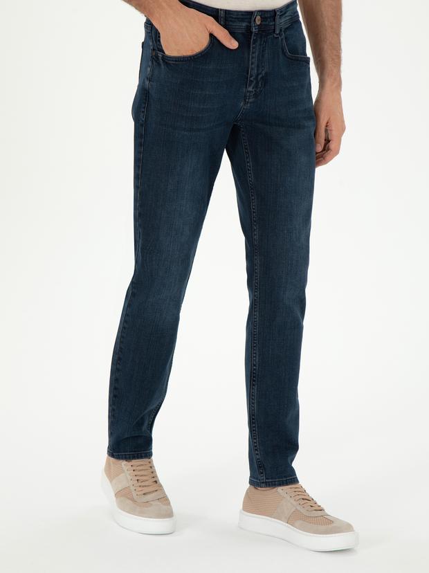 Lacivert Slim Fit Pamuk Karışımlı Jean Pantolon