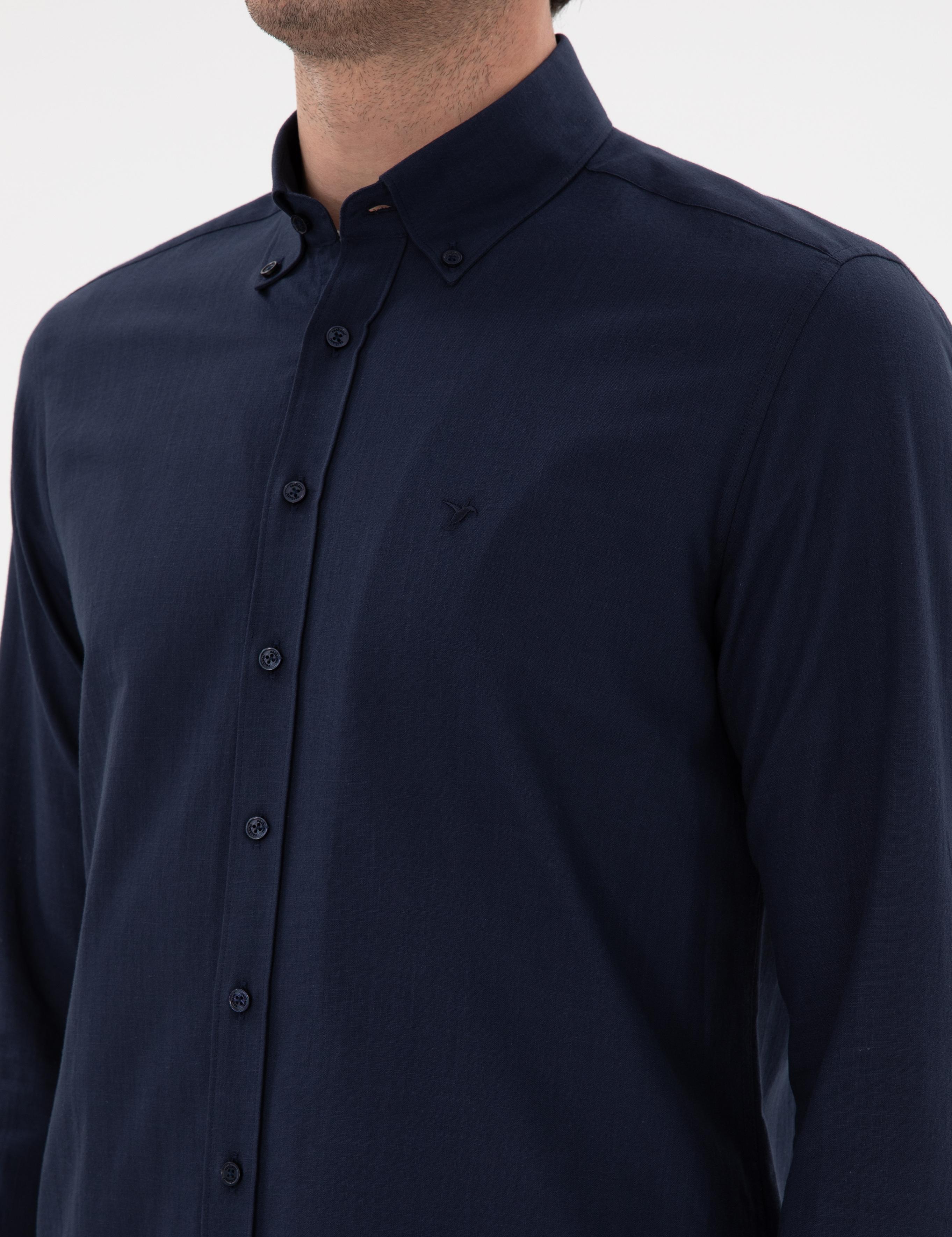 Lacivert Regular Fit Düğmeli Yaka Pamuklu Gömlek - 50311543115