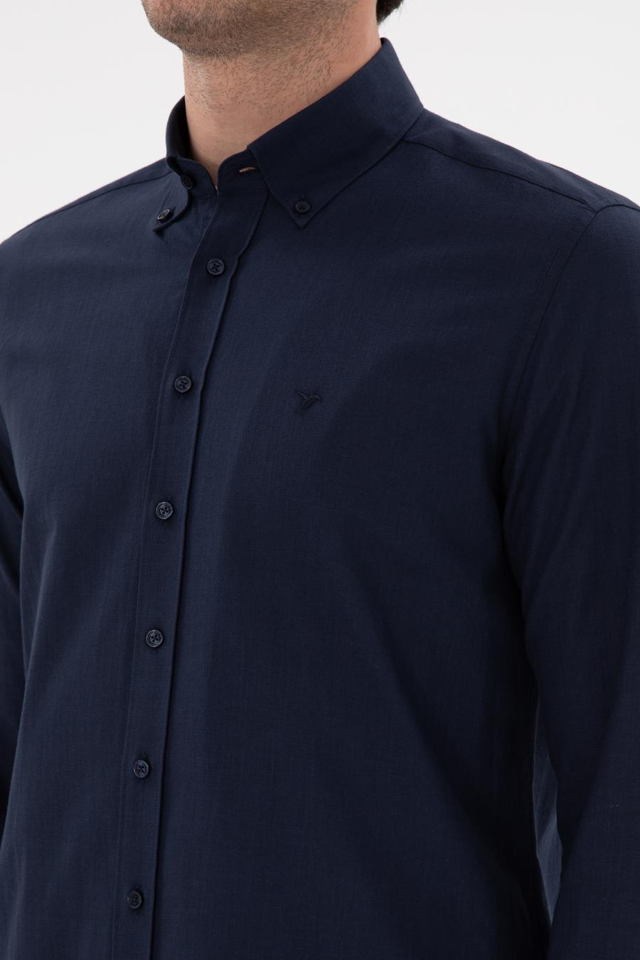 Lacivert Regular Fit Düğmeli Yaka Pamuklu Gömlek - 50311543115
