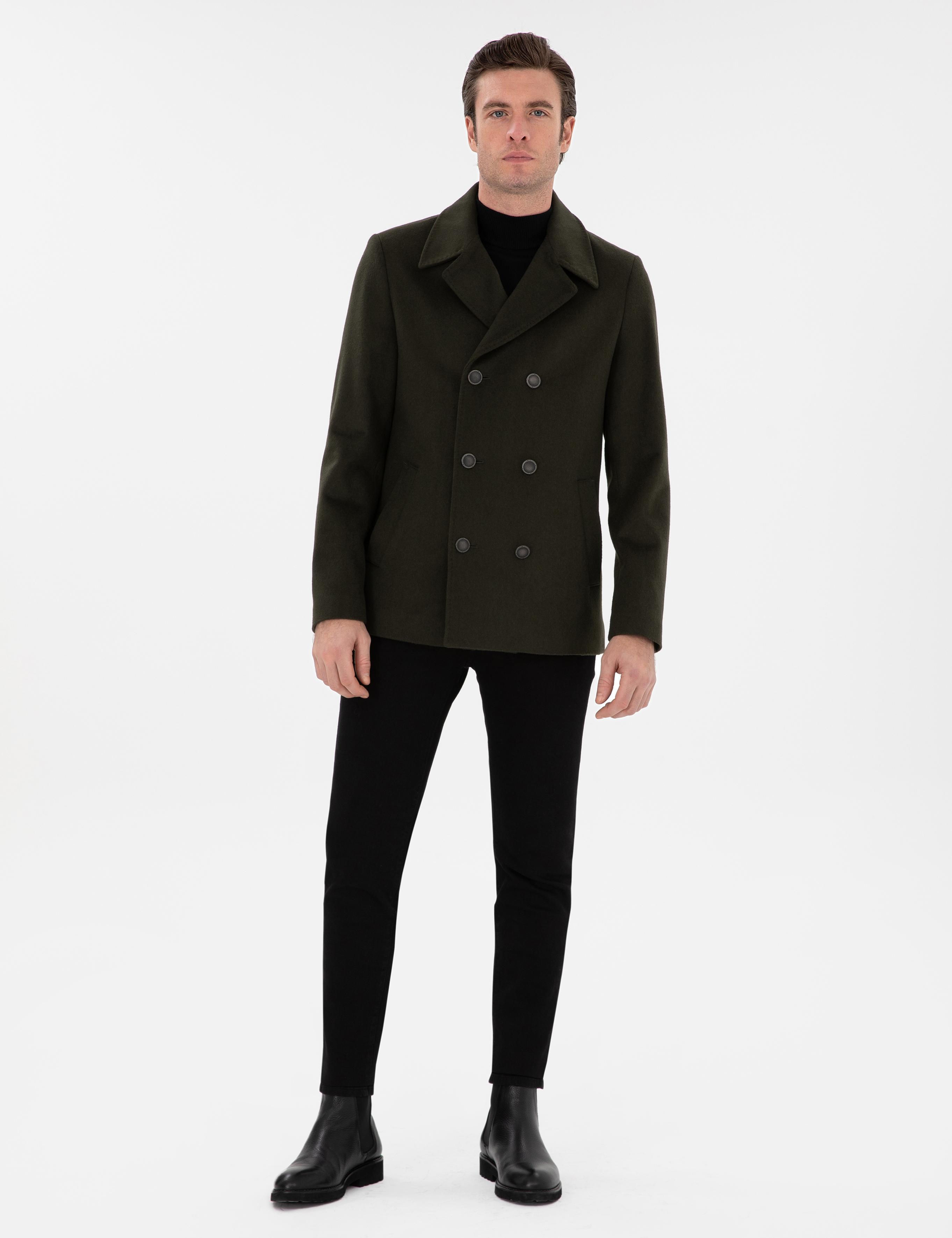 Haki Slim Fit Kaşe Kaban - 50293483006