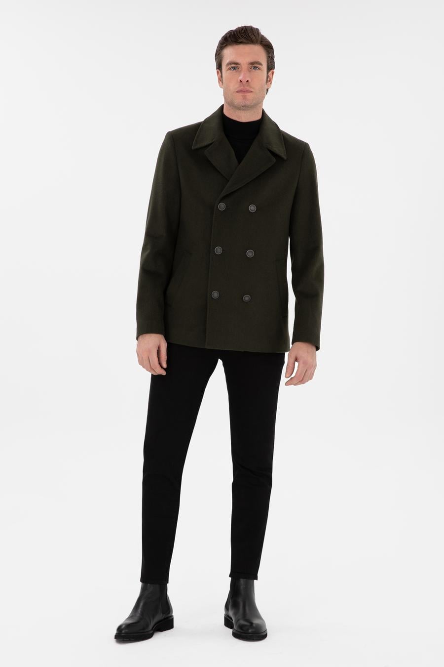 Haki Slim Fit Kaşe Kaban - 50293483006