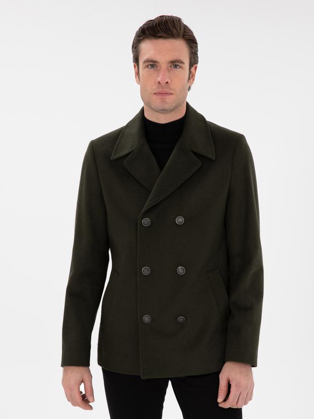 Haki Slim Fit Kaşe Kaban